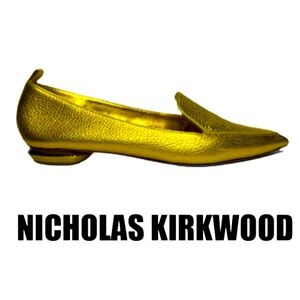 NICHOLAS KIRKWOOD | Beya Gold Leather Pointed Toe Flat Loafer Shoe Lux
